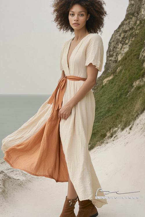 Eco-Friendly Linen Dress at Durdle Door Aerial View for Pinterest